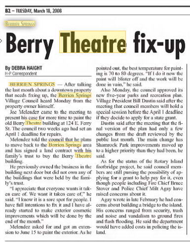 Berry Theatre - March 18 2008 Article (newer photo)